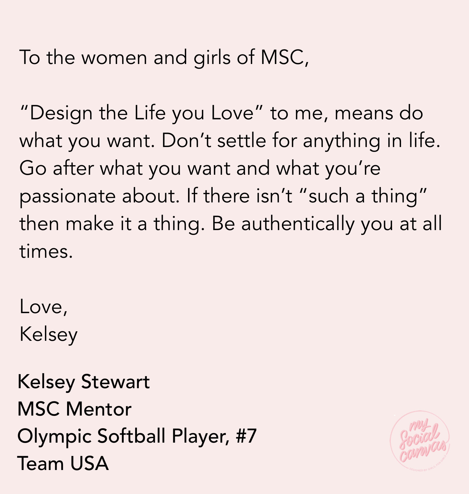 Letters to the Women and Girls of MSC